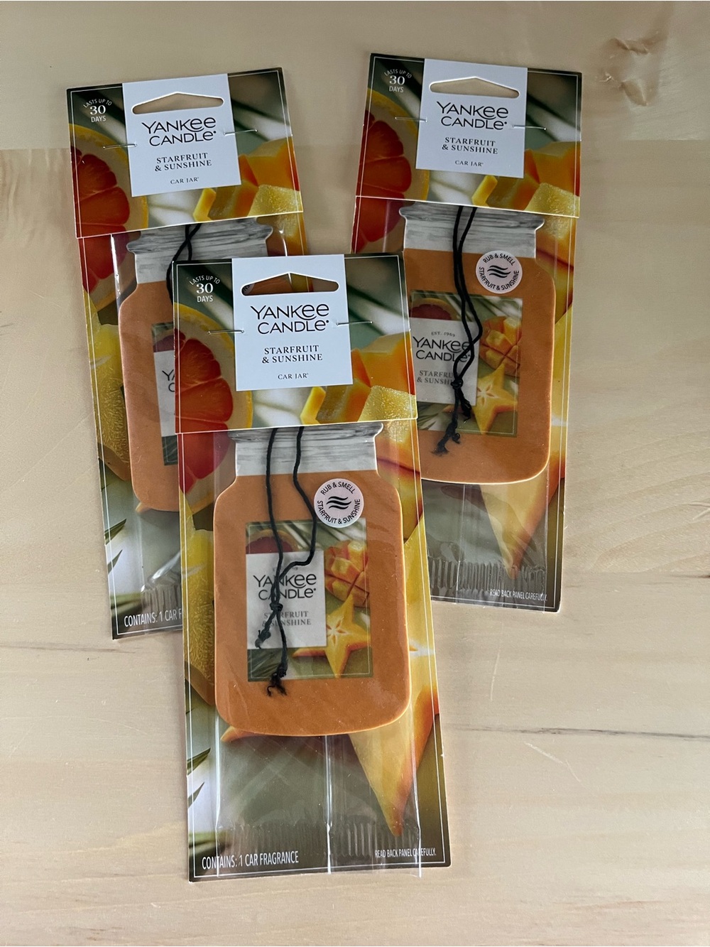 Three Yankee Candle Starfruit & Sunshine Car Jar Hanging Air Fresheners